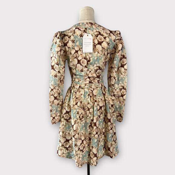 Ivy City Co Oakley Floral Long Sleeve Belted Linen Dress size XS NEW - Picture 5 of 10